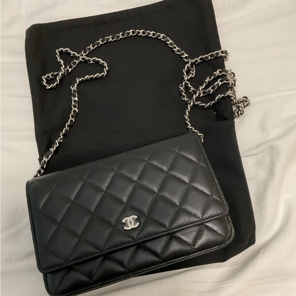 CHANEL Handbags - Chanel black wallet on chain Lambskin & Silver-Tone Metal
Black